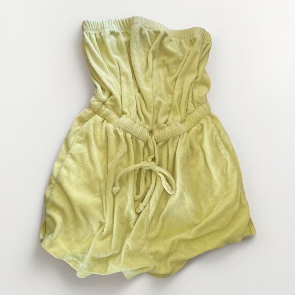 Forever 21 Terry Cloth Jumper Size M‎ Yellow Strapless Summer Beach Pool Travel - Picture 1 of 4